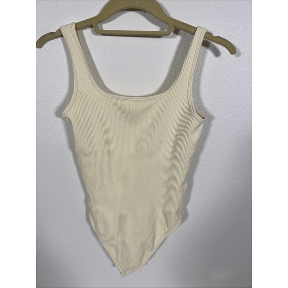Cream Tops - OQQ Bodysuit Med Cream Women's Stretch‎ X1